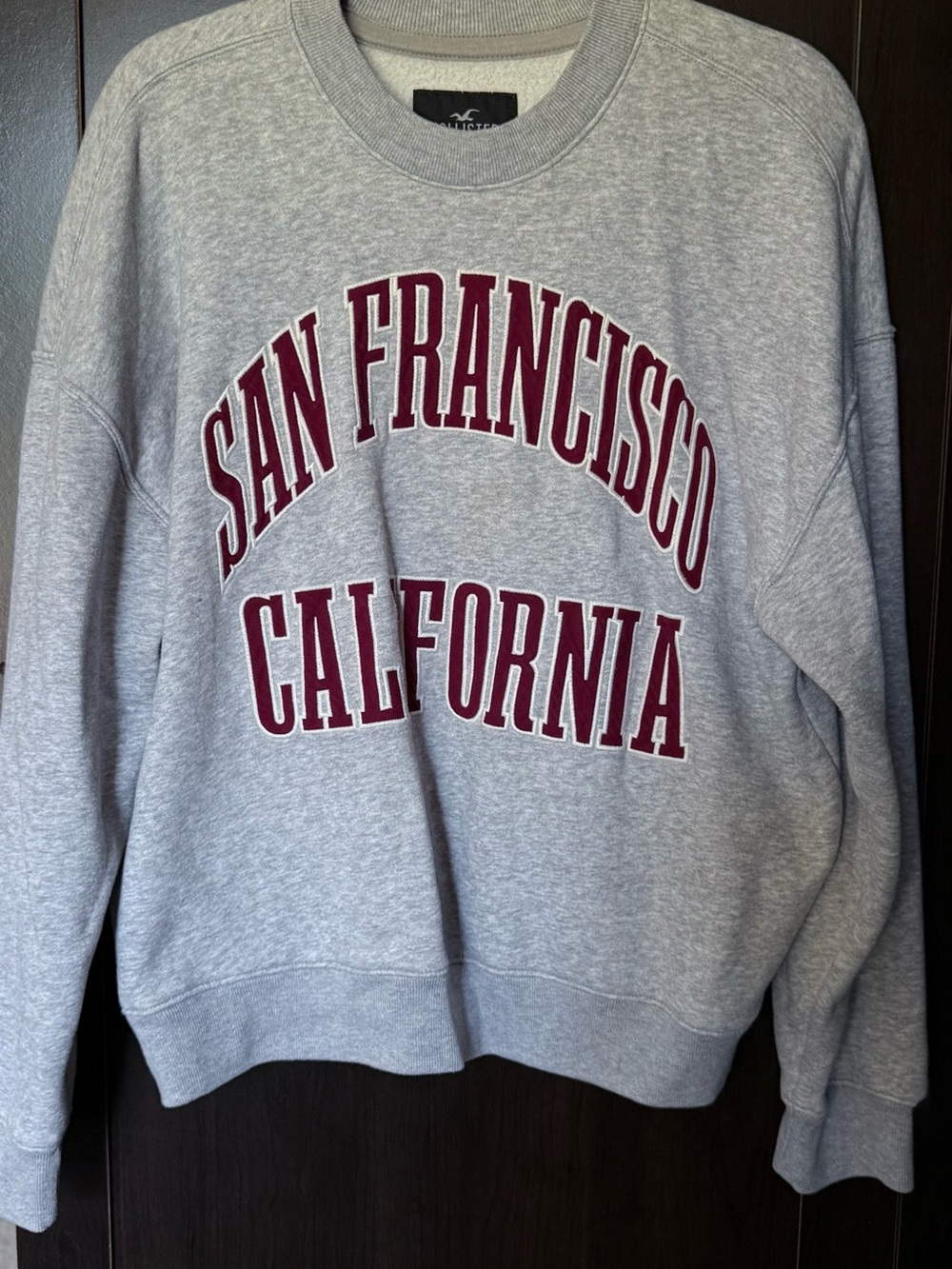 Hollister Grey Crewneck Sweatshirt with Maroon San Francisco California Print